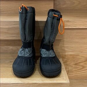 Columbia Black and Gray Kids Snow Boots with Orange Accents